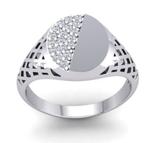 Bague chevalière ronde pour hommes plaqué platine argent massif pavé pierres ...