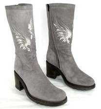 FREE LANCE Bottes GERONIMO cuir daim gris broderie argent 38.5 EXCELLENT ETAT
