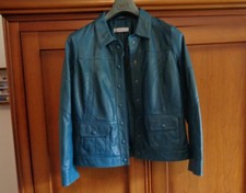 Blouson cuir christine laure neuf taille 40 vert bleu étiquette cuir d'agneau