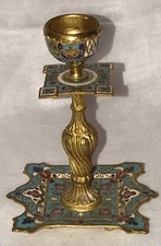 Antique French 19th century gilt and enamel champlevé candle stick