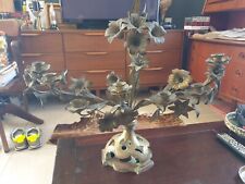 GRAND BOUGEOIR AUTEL D EGLISE RELIGIEUX RELIGIOUS FLOWERS XIXeS EN LAITON BRONZE