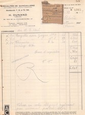 1948  FACTURE QUINCAILLERIE H. DUNAND A PARIS  - M.RIBIERE A LUSSAC LES CHATEAU