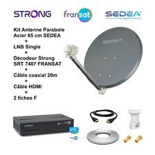 Kit Parabole 65 cm + LNB Single + Décodeur + Câble 20m + Câble HDMI + 2 Fiches F