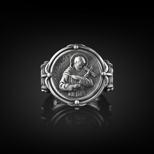 Bague chevalière religieuse