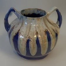 Alphonse Mouton Grand Vase  Signé "Alpho" céramique  bleu Français Art Déco 1930