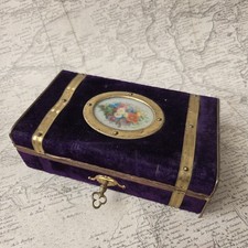 BOITE A DELICES Velours Violet Décor Fleurs Chocolat Napoléon III XIXè Victorian