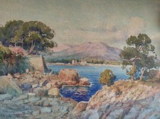 Très bel Aquarelle du Cap D'ail par Emile Gauffriaud 1877-1957 cadre d'origine