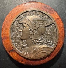 Grande médaille Art Déco bronze 145mm " Buste casqué de Marianne " FRAISSE