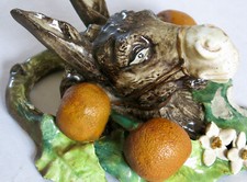 ANE et ORANGES, barbotine ancienne, Menton, Perret Gentil, vase, bouquetière .