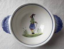 ARTIST SIGNED FRENCH QUIMPER HENRIOT 'MULTISIDED' BRETON MAN LUG SOUP BOWL 