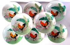 Lot de 8 bols ou anciennes assiettes Chinoise, Coq, fait main, Chine, Asie.