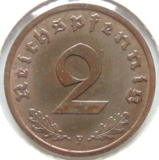 Pièce Allemande Du Troisième Reich 2 Reichspfennig 1937 F En Uncirculated