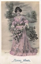 CP BONNE ANNEE FEMME ELEGANTE