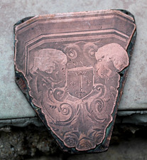ancienne plaque d imprimerie en cuivre  matrice  ( blason )