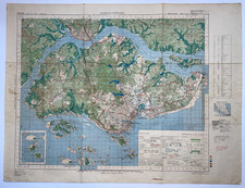 SINGAPORE & JOHORE BAHRU 1945 LARGE WALL MAP WORLD WAR II