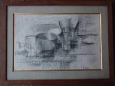 Gustaaf Gustav BOLIN - Dessin fusain nature morte original drawing ***