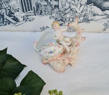 ANCIENNE PETITE STATUE JARDINIERE PORCELAINE SAXE DRESDEN...DECOR ANGE