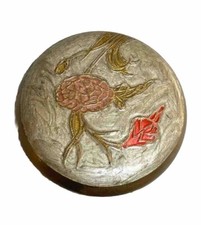 Boîte Ronde Vintage en Laiton Émaillé Décor Floral