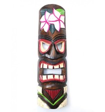 Masque Tiki 50cm en bois motif Fleur. Décoration T