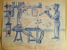 DESSIN CRAYON MILITAIRE CARICATURE SOLDAT GENERAL GUERRE 14-18 WW1 ART POPULAIRE