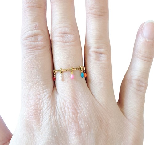 Bague perles résine - , acier
