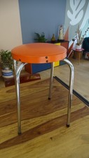 VINTAGE TABOURET ORANGE SEVENTIES SKAI NO CUIR FORMICA CHAISE DECORATION