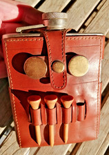 ancienne flasque de golfeur en mètal chromè et cuir