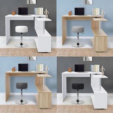 Bureau en angle blanc/naturel table de travail pivotant 90° bureau informatique