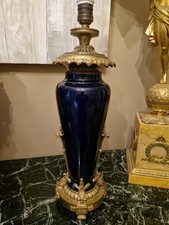 Grande Lampe Ancienne En Porcelaine Bleu Et Monture En Bronze  NAPOLÉON III 