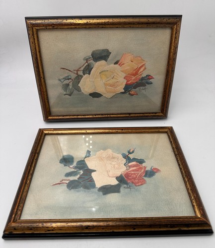 Pair signed roses - signed, still