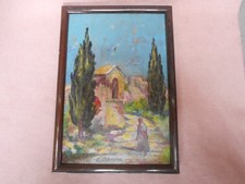 Tableau peinture à Huile Vintage encadré signé GARCIA  Village
