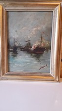 Ancien tableau peinture Huile/panneau XIXé Marine signée