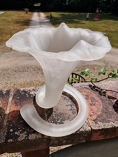 Magnifique Et Grand Soliflore En Verre  Murano Corne D'abondance Blanche...1970