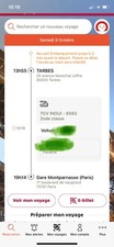 ***BILLET DE TRAIN TARBES PARIS SAMEDI 9 OCTOBRE***