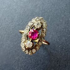 Antique Pink Sapphire and Diamonds ring, 18K Gold and Platinum