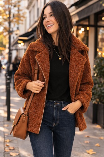 Veste teddy femme marron - teddy,