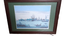 Ancienne gravure couleur  vue d'optique ,vue de port.