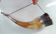 CORNE à BOIRE style VIKING cerclage ARGENT massif RUSSIE décor MEDIEVAL oiseau