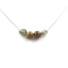 Pierres et Minéraux. Collier Quartz rutile vert du Brésil + Perles bois 8 mm Ch