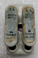 Double Porte Fusible et Fusibles 5 A Laiton et Porcelaine TBE