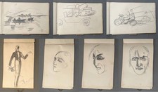 Carnet de croquis daté 1924, dessins, esquisses, mine de plomb, début XXe