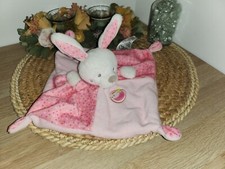 DOUDOU PLAT MOTS D'ENFANTS LAPIN  rose pois jaune vert blanc poule Etat Neuf, B5