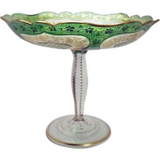 Cut Glass Compote, Green-cut-to-clear