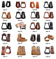 Paire recouverte de cuir usiné fait main floral étriers western cheval