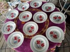 12 Assiettes Creuses Digoin Sarreguemines Modèle Cannes Roses Rouge Gris 22,5cm