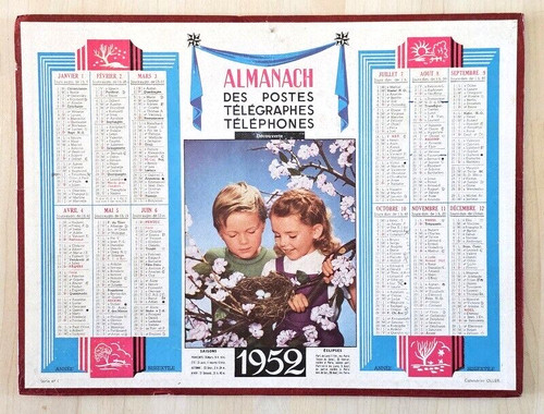 Almanach calendrier ptt 1952 - almanach,