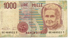 ITALIE ITALY ITALIA 1000 LIRE MONTESSORI état voir scan 522