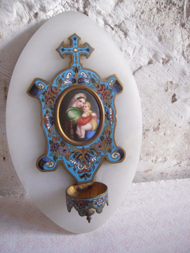 Ancien benitier mural - ancien, emaux