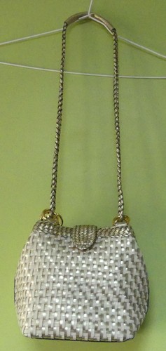 Sac cuir tressé blanc - et, or