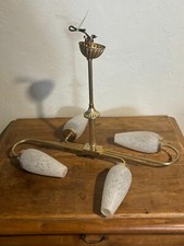 SUSPENSION LUSTRE STYLE LUNEL ARLUS ANNEES 50 60 4 FEUX OPALINE VINTAGE LAITON